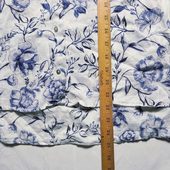 Cynthia Rowley Womens Medium 100% Linen Flora Button Shirt White Blue - Picture 8 of 8